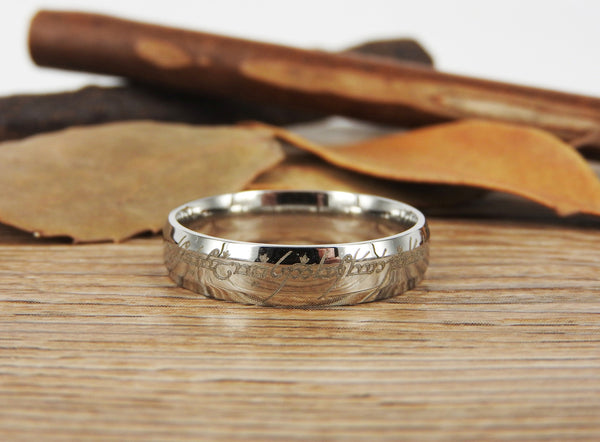 Handmade Silver Filled Dome Custom Your words in Elvish Tengwar, Wedding Bands, Couple Ring, Titanium Anniversary Ring