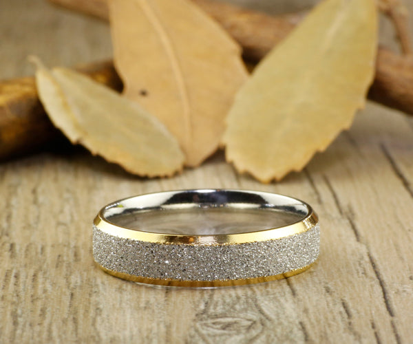 Handmade Two Tone Sparkle Gold His&Her Matching Wedding Anniversary Titanium Rings Set Comfort Fit