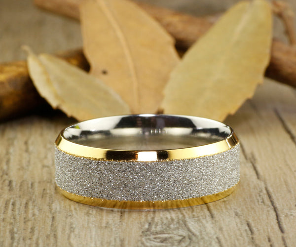 Handmade Two Tone Sparkle Gold His&Her Matching Wedding Anniversary Titanium Rings Set Comfort Fit