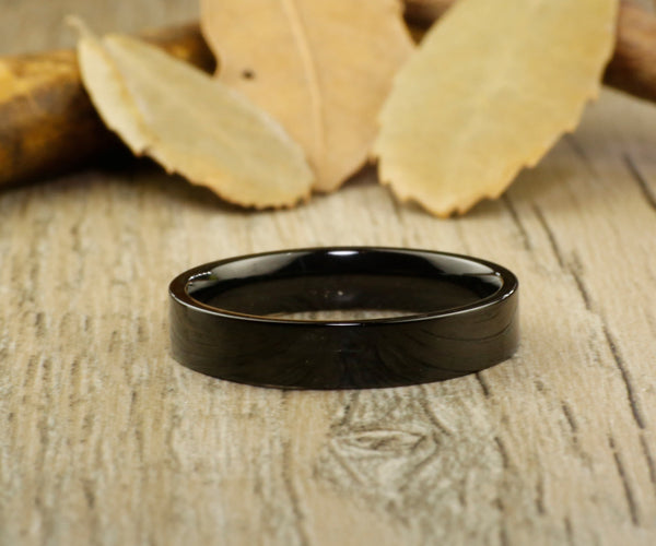 Handmade Black Flat Plain Matching Wedding Bands, Couple Rings Set, Titanium Rings Set, Anniversary Rings Set - jringstudio