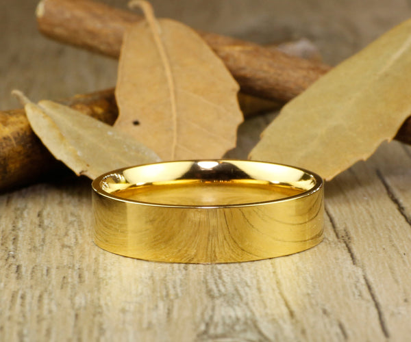 Handmade Gold Flat Plain Matching Wedding Bands, Couple Rings Set, Titanium Rings Set, Anniversary Rings