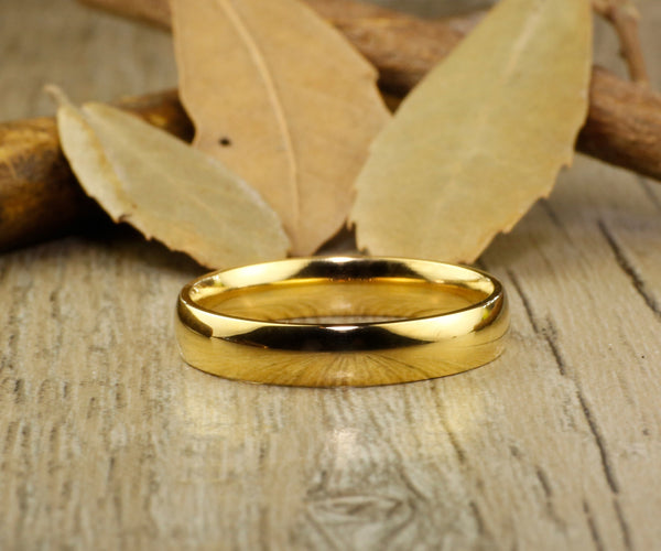 Handmade Gold Dome Plain Matching Wedding Bands, Couple Rings Set, Titanium Rings Set, Anniversary Rings Set