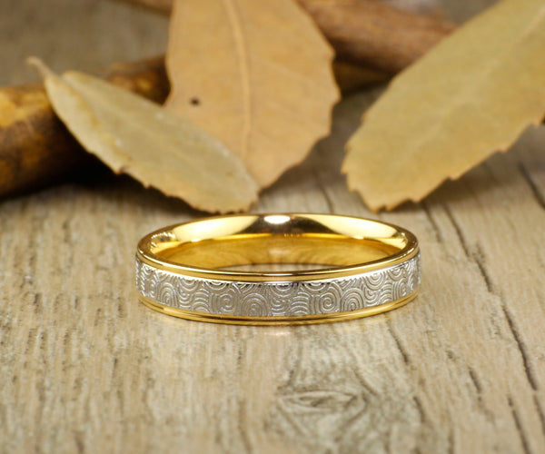 Handmade Gold Wedding Bands, Couple Rings Set, Titanium Rings Set, Anniversary Rings Set