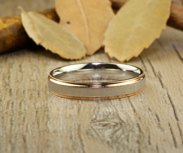 Handmade Rose Gold Matte Wedding Bands Titanium Ring Set