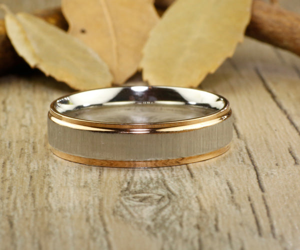 Handmade Rose Gold Matte Wedding Bands Titanium Ring Set