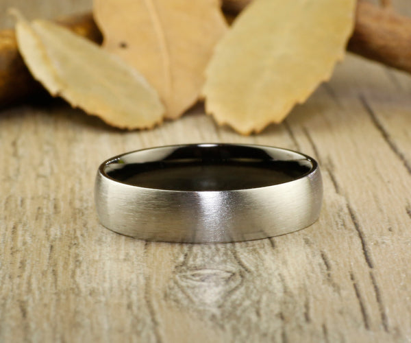 Handmade Black Dome Matte Wedding Bands, Couple Rings Set, Titanium Rings Set, Anniversary Rings Set - jringstudio