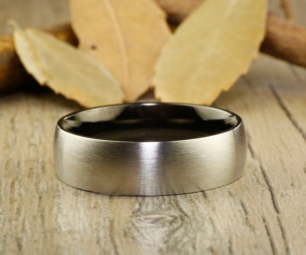 Handmade Black Dome Matte Wedding Bands, Couple Rings Set, Titanium Rings Set, Anniversary Rings Set - jringstudio