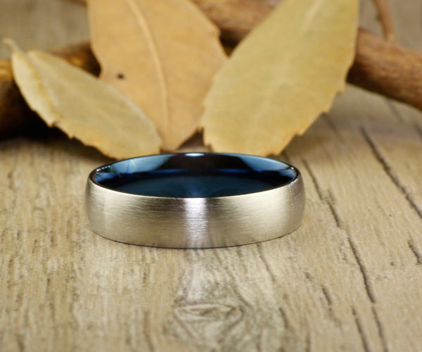 Handmade Blue Matte Wedding Bands, Couple Rings Set, Titanium Rings Set, Anniversary Rings Set - jringstudio