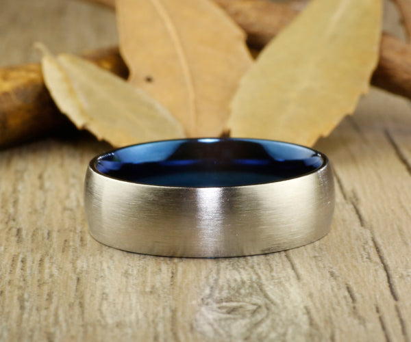 Handmade Blue Matte Wedding Bands, Couple Rings Set, Titanium Rings Set, Anniversary Rings Set - jringstudio