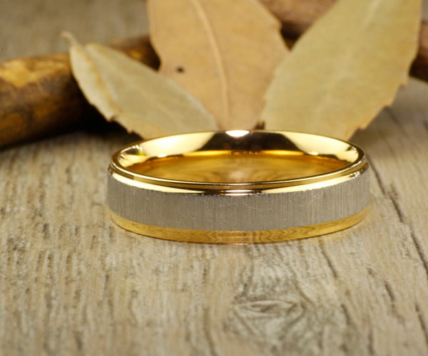 Handmade His and Her 18k Gold Wedding Titanium Rings Set