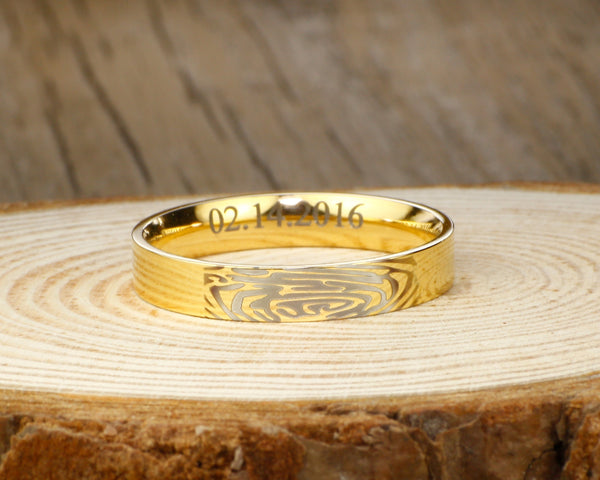 Your Actual Finger Print Rings, Handmade His and Hers Matching Anywords 18K Gold Wedding Engagement Rings Set