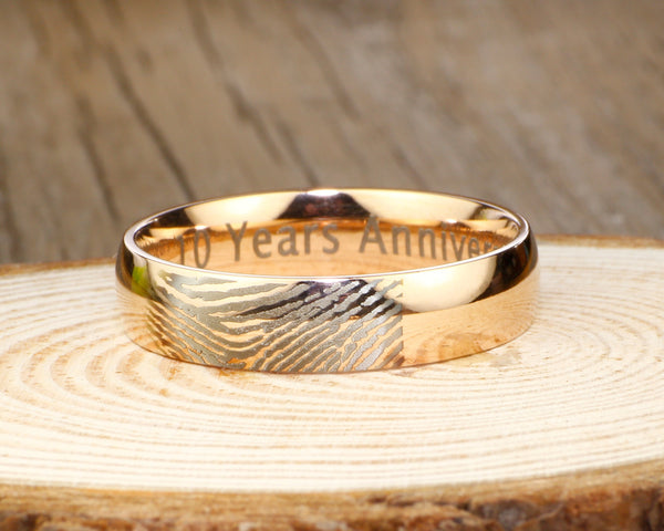 Your Actual Finger Print Rings, Thumb Print Rings WEDDING RING -Rose Gold Titanium Rings 6mm