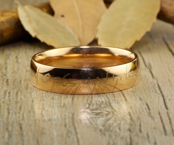 Handmade Rose Gold Dome shape Elvish rings, Lord of the Rings, Matching Wedding Bands, Couple Rings Set, Titanium Rings Set, Anniversary Rings Set