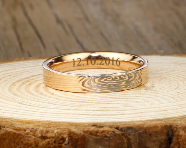 Your Actual Finger Print Rings, PROMISE RING - Rose Gold Titanium Rings 4mm