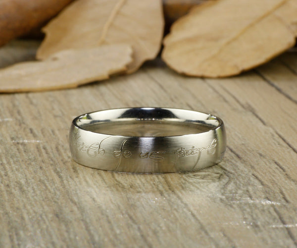 Custom Personalized Your words in Elvish Tengwar Lord of the Rings Matt Blue Wedding Anniversary Titanium Rings Set - jringstudio