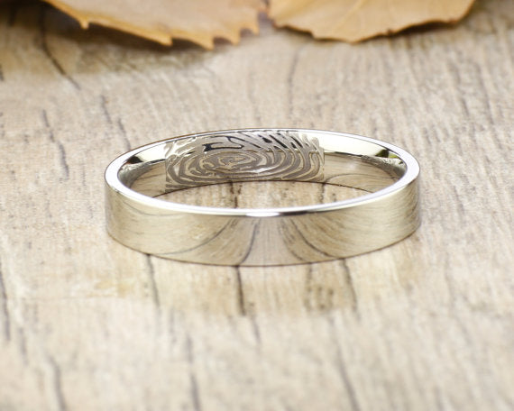 Your Actual Finger Print Rings, Handmade Flat Plain Finger Print Ring, Female Ring, Wedding Band, Women Ring, Titanium Ring,Anniversary Ring