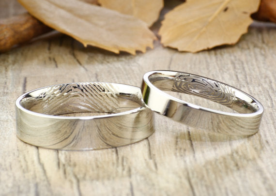 Your Actual Finger Print Rings, His and Her Promise Rings -Sliver Wedding Titanium Rings Set