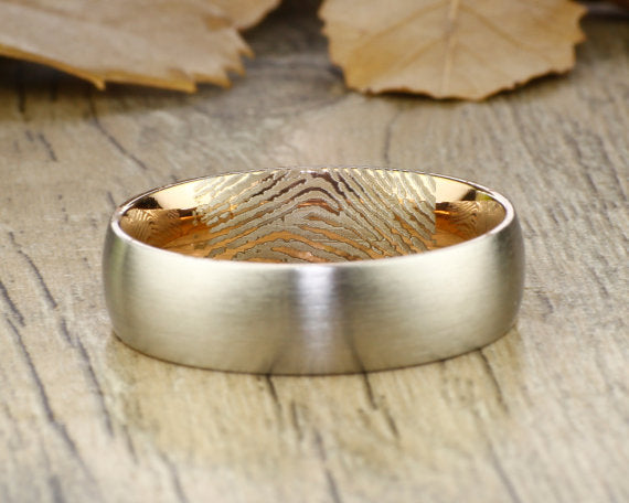 Your Actual Finger Print Rings, Handmade Women Dome RINGS - Two Tone Rose Gold Titanium Rings 7mm
