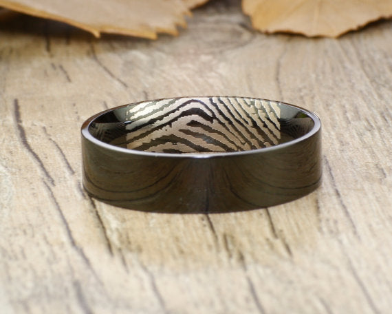 Your Actual Finger Print Rings, WEDDING RING - Men Ring, Black Titanium Rings 6mm