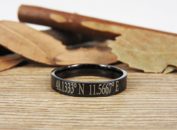 Latitude Longitude Jewelry Custom Coordinate Jewelry Engraved Titanium Rings Set - Coordinates Rings