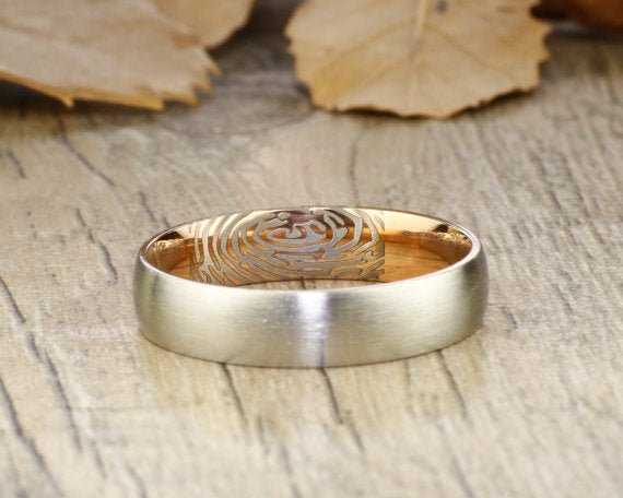 Your Actual Finger Print Rings, Handmade Women Dome RINGS - Two Tone Rose Gold Titanium Rings 5mm