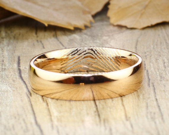 Your Actual Finger Print Rings, WEDDING RING - Men RIng, Rose Gold Titanium Rings 6mm