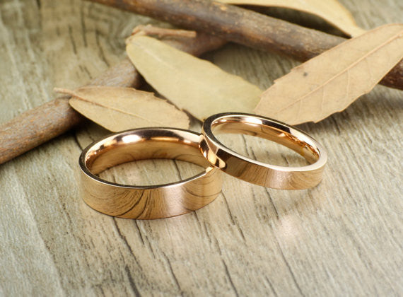 Handmade Rose Gold Flat Plain Matching Wedding Bands, Couple Rings Set, Titanium Rings Set, Anniversary Rings Set