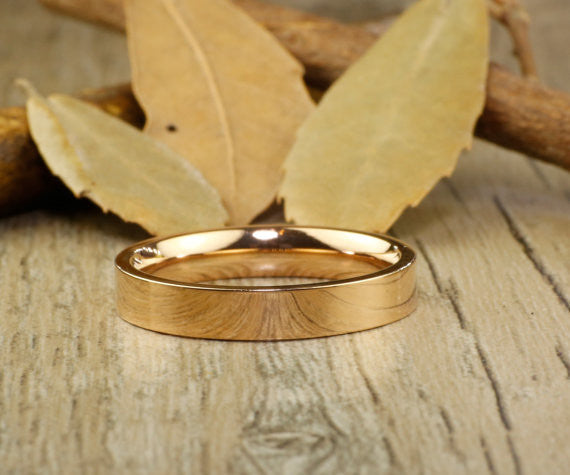 Handmade Rose Gold Flat Plain Matching Wedding Bands, Couple Rings Set, Titanium Rings Set, Anniversary Rings Set