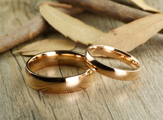 Valentine's Day Gift His and Her Promise Rings, Rose Gold Wedding Anniversary Titanium Rings Set