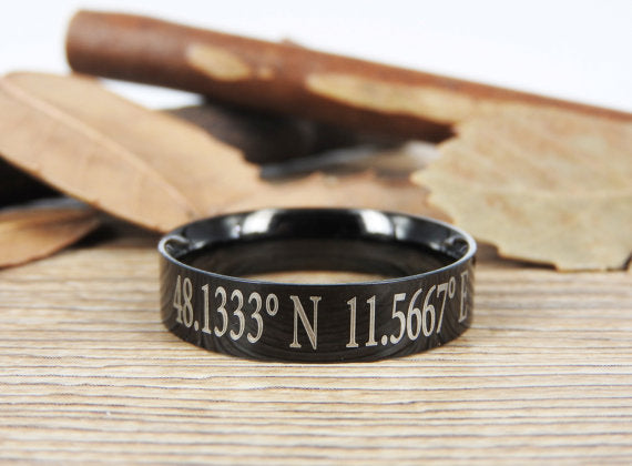 Custom Coordinate Jewelry - Engraved Titanium Rings Set - Coordinates Rings, Personalized Latitude Longitude Jewelry - jringstudio