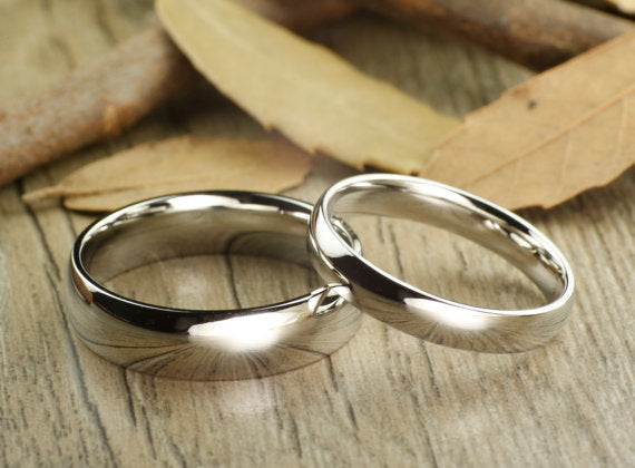 His and Hers Matching White Gold Polish Wedding Bands Rings 6mm and 4mm Wide Titanium Rings Set Anniversary Rings Set