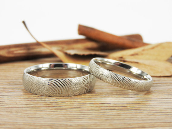 Your Actual Finger Print Rings, Family Fingerprints, Matching FingerPrint Ring,His and Hers Polish Wedding Bands Rings Titanium Rings Set