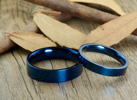 His & Hers Mens Womens Matching Blue Titanium Wedding Bands Rings Set 6mm/4mm Wide Any Sizes Free Engraving Anniversary Rings Set