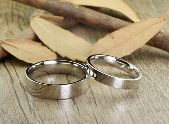 His and Her Promise Rings Sliver Wedding Titanium Rings Set Anniversary Titanium Rings Set