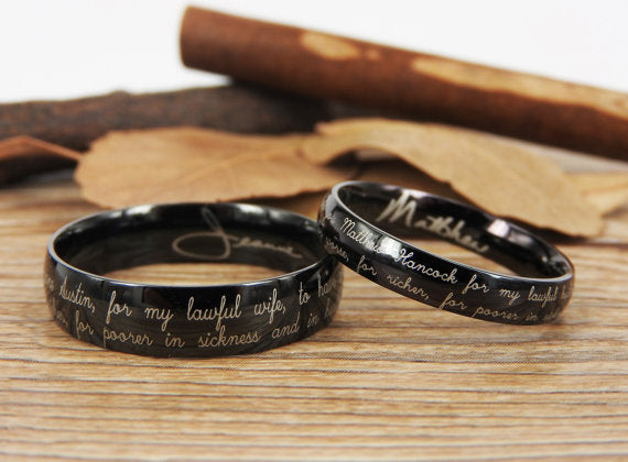 Handmade Handwriting rings, Signature rings, Initial ring, Personalized ring, Matching Wedding Bands, Titanium Couple Rings Set