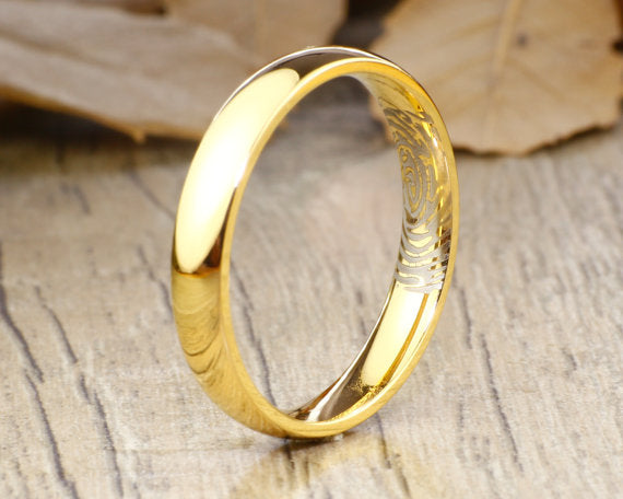 Your Actual Finger Print Ring, Women Ring, Handmade 18K Gold Wedding Anniversary Ring 4mm