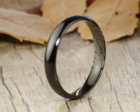 Your Actual Finger Print Rings, PROMISE RING - Women Ring, Black Titanium Rings 4mm
