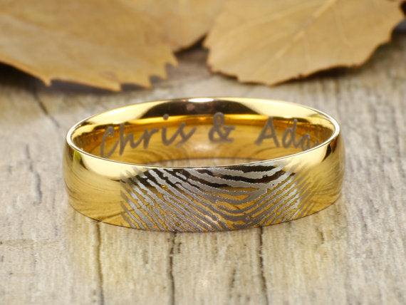 Your Actual Finger Print Rings, Personalize PROMISE RING , Men Ring, Gold Dome Titanium Rings 6mm
