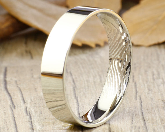 Your Actual Finger Print Rings, WEDDING RING - Men Ring, White Gold Tone Titanium Rings 6mm