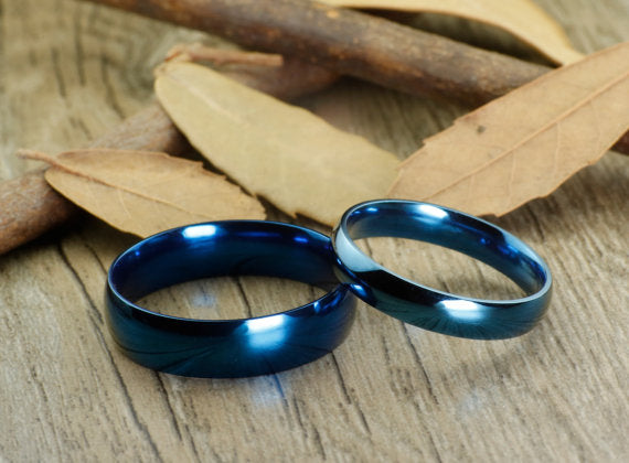 Special Custom Valentine's day Gifts for Couples His and Her Promise Rings Blue Anniversary Titanium Rings Set
