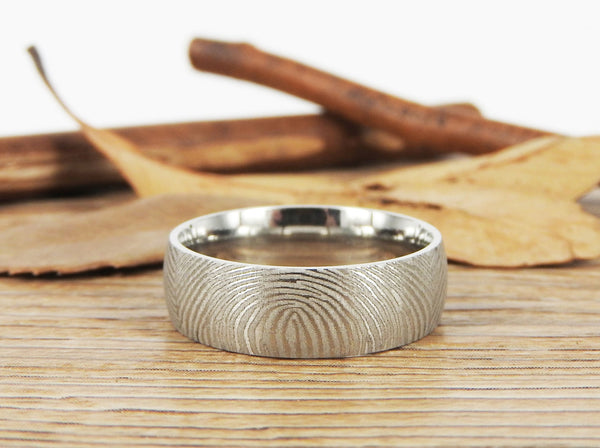 Your Actual Finger Print Rings, Family Fingerprints, Friendship Rings, Men Ring, WEDDING RING - Sliver Titanium Rings 7mm