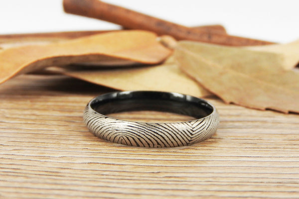 Your Actual Finger Print Rings, Family Fingerprints, Friendship Rings, Women Ring, Mother's Gift, WEDDING RING - Black Titanium Rings 4mm