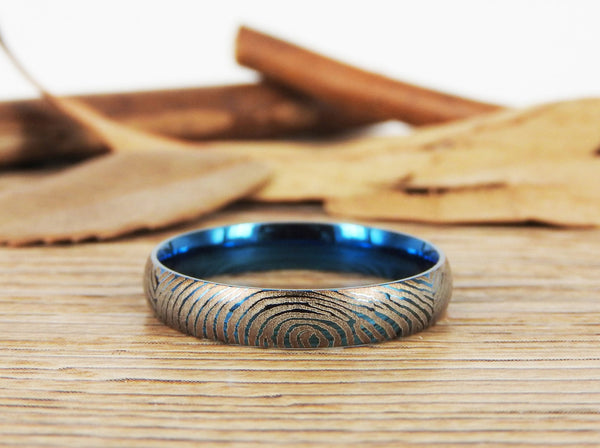 Your Actual Finger Print Rings, Family Fingerprints, Friendship Rings, Women Ring,  WEDDING RING - Blue Titanium Rings 4mm