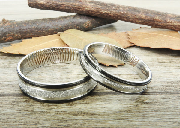 Your Actual Finger Print Rings, His and Her Rings, WEDDING RING - Handmade Matching Wedding Bands, Couple Rings Set, Titanium Rings Set