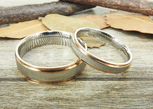 Your Actual Finger Print Rings,Handmade Rose Gold Matte Matching Wedding Bands, Couple Rings Set, Titanium Rings Set, Anniversary Rings Set