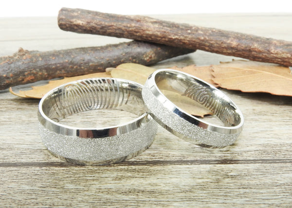 Your Actual Finger Print Rings, His and Her Rings, Handmade Wedding Bands, Couple Rings Set, Titanium Rings Set, Anniversary Rings Set