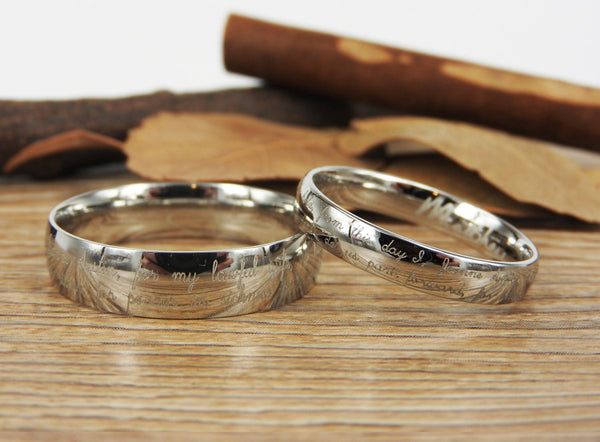 Handmade Your Marriage Vow & Signature Rings Wedding Rings, Matching Wedding Bands, Titanium Couple Rings Set