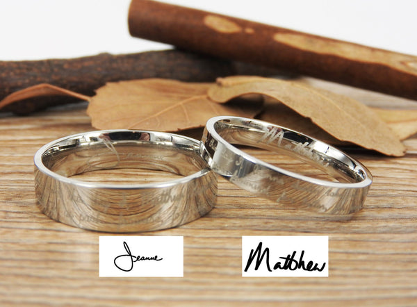 Handmade Your Marriage Vow & Signature Rings Wedding Rings, Matching Wedding Bands, Titanium Couple Rings Set