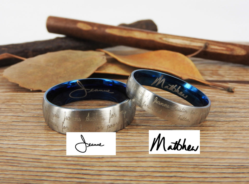 Monogrammed Couples Rings Handmade Your Marriage Vow & Signature Rings Wedding Rings, Two Tones ...