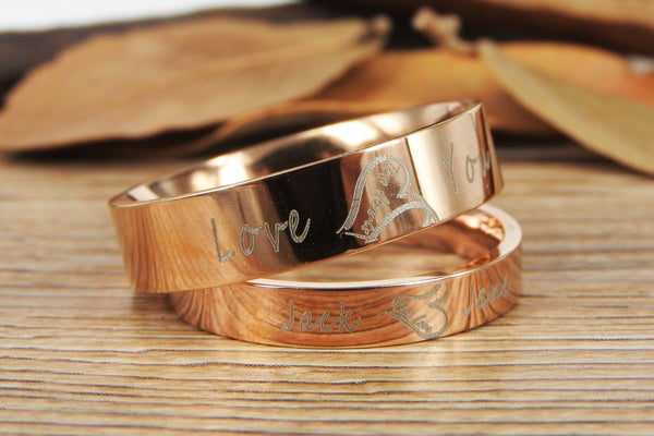 Handmade Two Heart become One Heart Matching Wedding Rings, his and her promise ring, Wedding Rings Set, couple rings